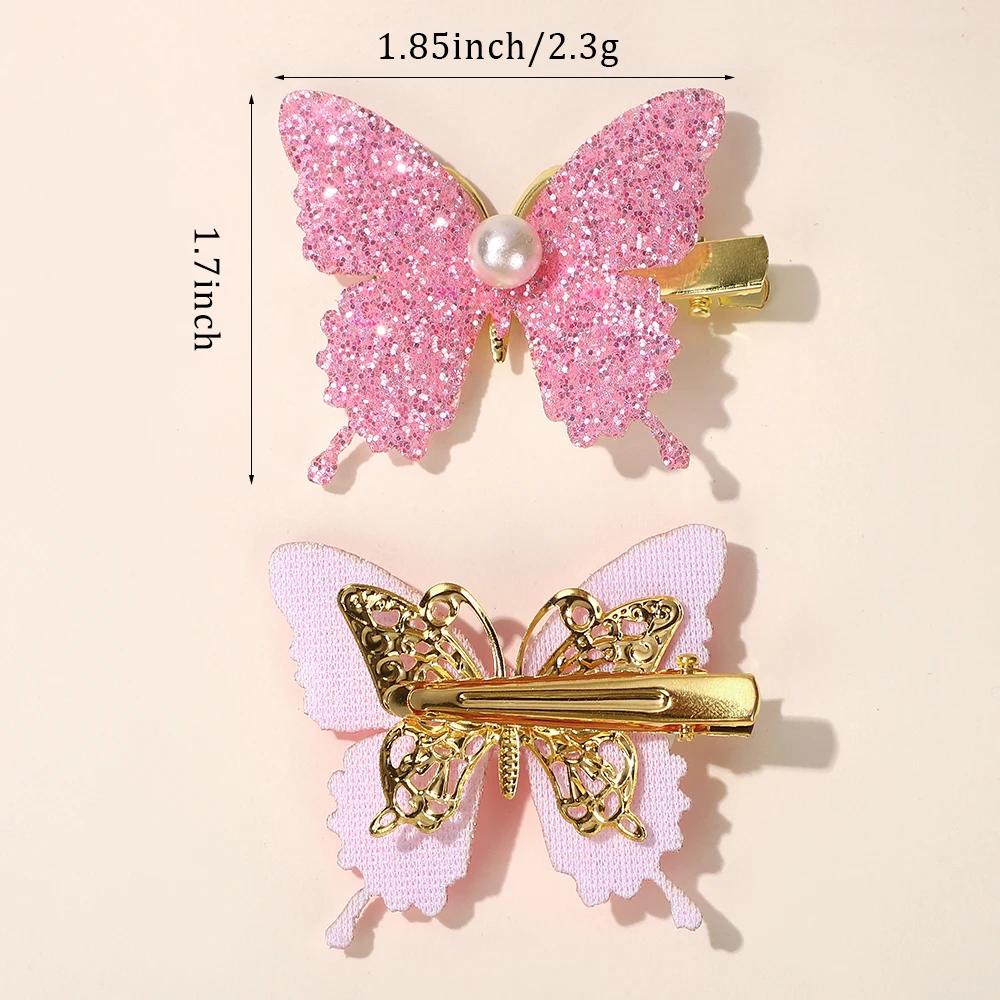 6 Stück/Set Bunte Glitzer Schmetterling Perlen Haarspangen für Frauen Mädchen Süße Haarspangen Haarnadeln Regenbogen Kopfschmuck Haarschmuck