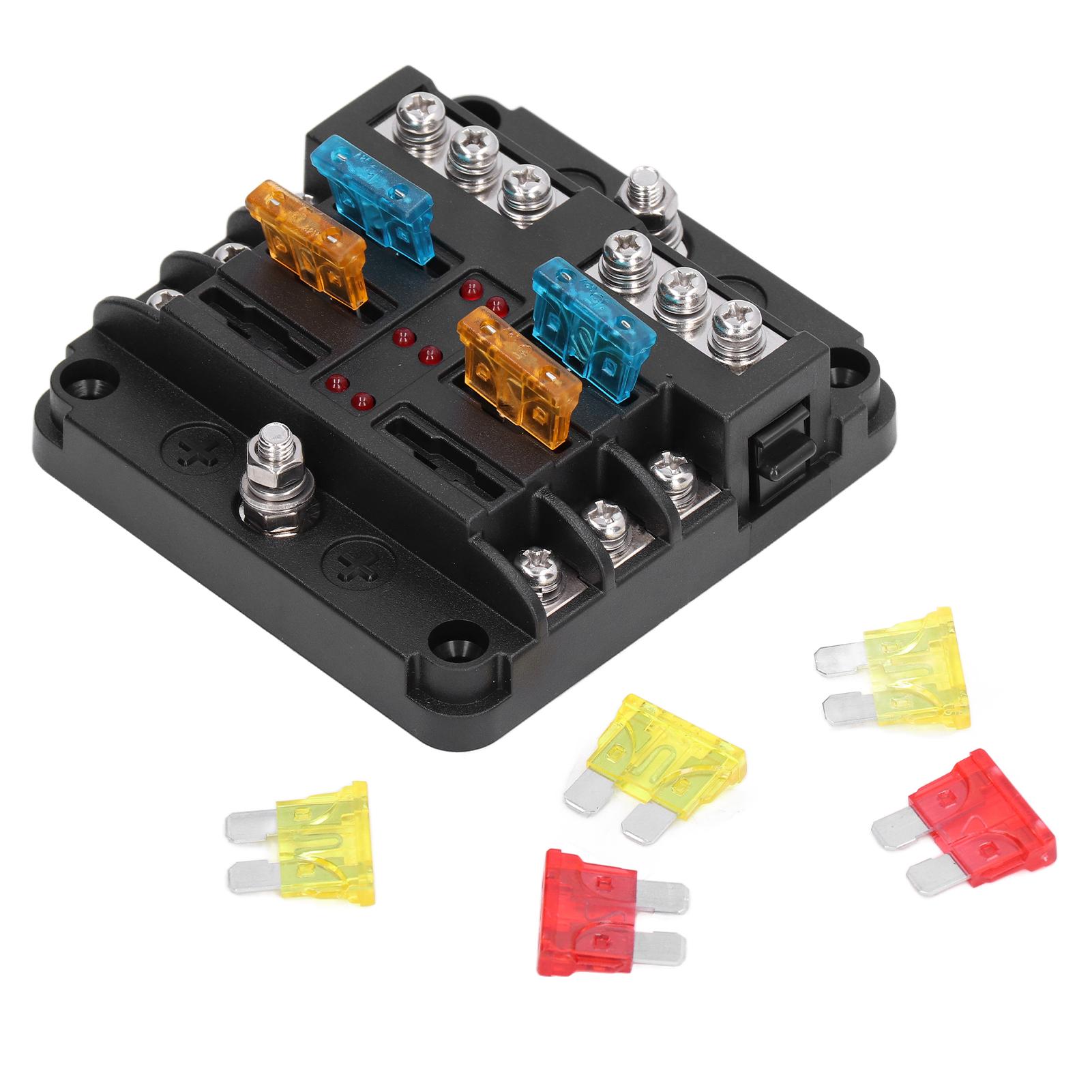 

Fuse Block Blade Box Holder 6 Way Waterproof with LED Indicator for Vehicle Boat