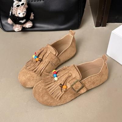 2025 Spring and Autumn New Women's Shoes Thin Fashion Beaded Tassel Casual Shoes Soft Bottom Flat Casual Shoes