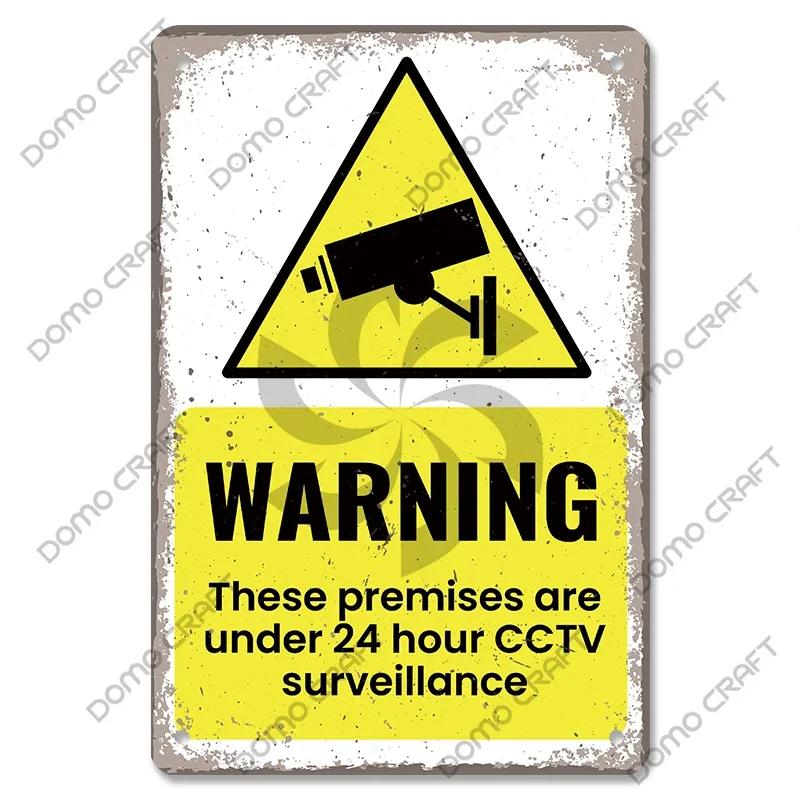 Warning CCTV Tin Signs Metal Plaque Notice  Hour Security Camera Vintage Poster Metal Plate Wall Decor for Mall Shop Bar Home