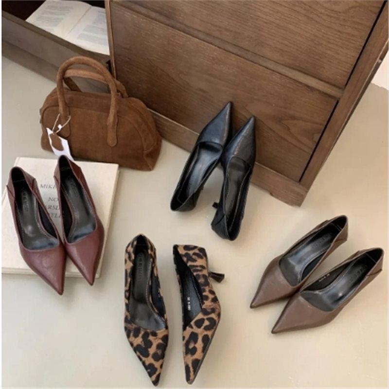 Fashion Shoes Woman Flats Modis Autumn Low Heels Pointed Toe Shallow Mouth Casual Female Sneakers Dress 2025 Fall Leopard Comfortable PU