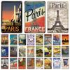 Vintage City Landscape Metal Tin Sign London Paris Florida New York Posters Travel Scenery Plate Iron Painting Bar Wall Decor