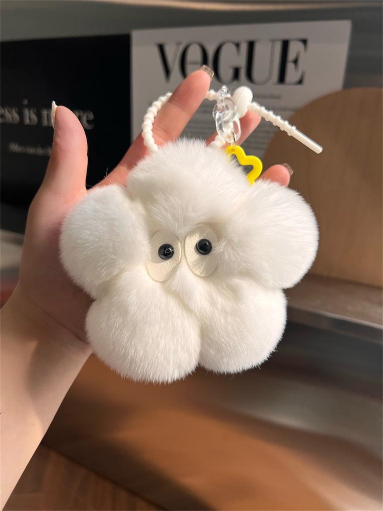 Cute Rabbit Fur Sunflower Pendant Keychain Real Fur Rabbit Doll Charm Toys Ornament Keyring Jewelry Pompom Pendant Gift Handbag