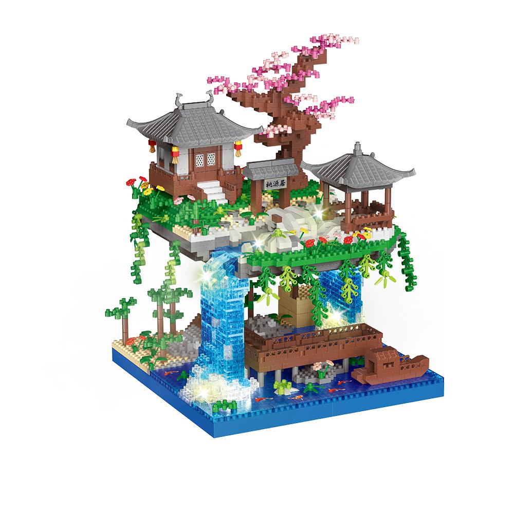 Peach Blossom Pond with Box Packing Building Block Toy Set: Chinese Architecture Stylish Home Decor Unique Gift for Collectors