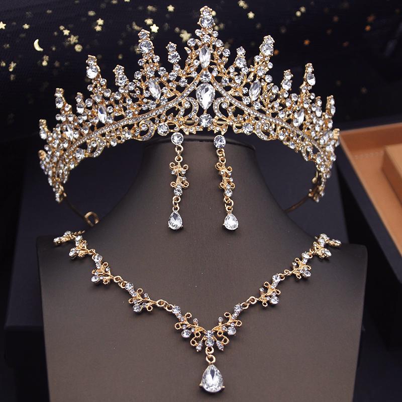 Green Crown Bridal Jewelry Sets for Women Choker Necklace Sets With Tiaras Wedding Dress Prom Bride Jewelry Accessories
