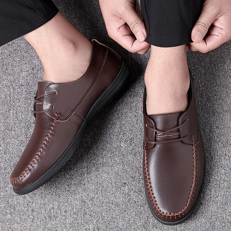 Leather Handmade Lace-Up Male Shoes Vintage All-match Business Shoes Mens Slip On Leisure Walk Shoes Classic Flats Driving Shoes
