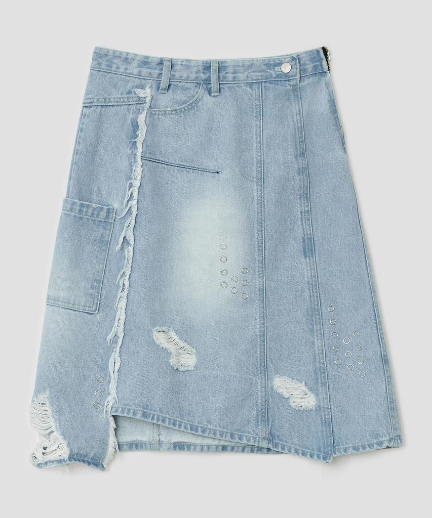 Taibseobiseu Spiked Dot Denim Skirt [Blue]