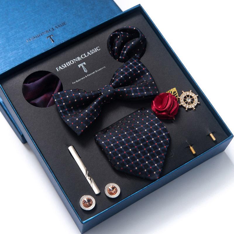 Men's 8-Piece Formal Accessory Set: Bow Tie, Corsage, Brooch, Cufflinks for Weddings.