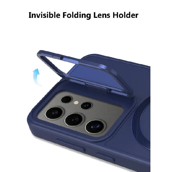 Skládací stojánek na čočky matné magnetické pouzdro na telefon pro Samsung Galaxy S24 Ultra S23 Plus nárazuvzdorný ochranný kryt pro bezdrátové nabíjení