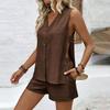 Women Sleeveless V Neck Side Cut Out Blouse and Shorts Set Casual Summer Linen Look Two Piece Outfit
