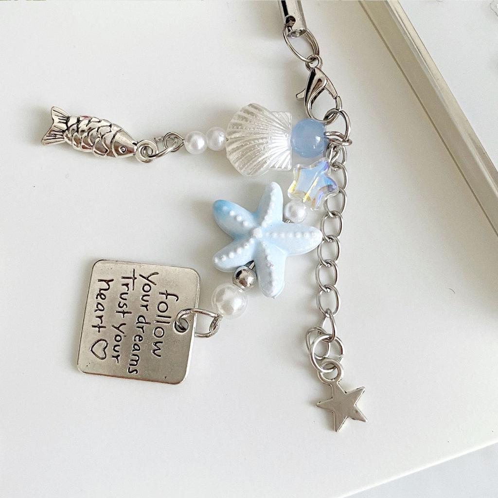 Stylish Beaded Fish Phone Chain Multifuntional Beads Accessory Keyring Decors Phone Strap for Fashion Enthusiasts