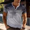 Men's Casual Striped Stand Up Collar Short Sleeved Pullover