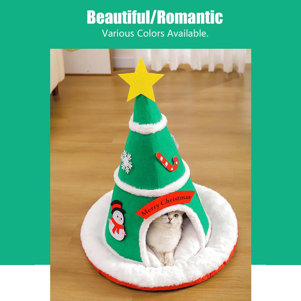 Covered Cat Bed Warm Christmas Tree Anti-Slip Bottom Pet Supplies Soft Sleeping Kitten Bed Cat Cave For Puppy Kitten Pet Indoor
