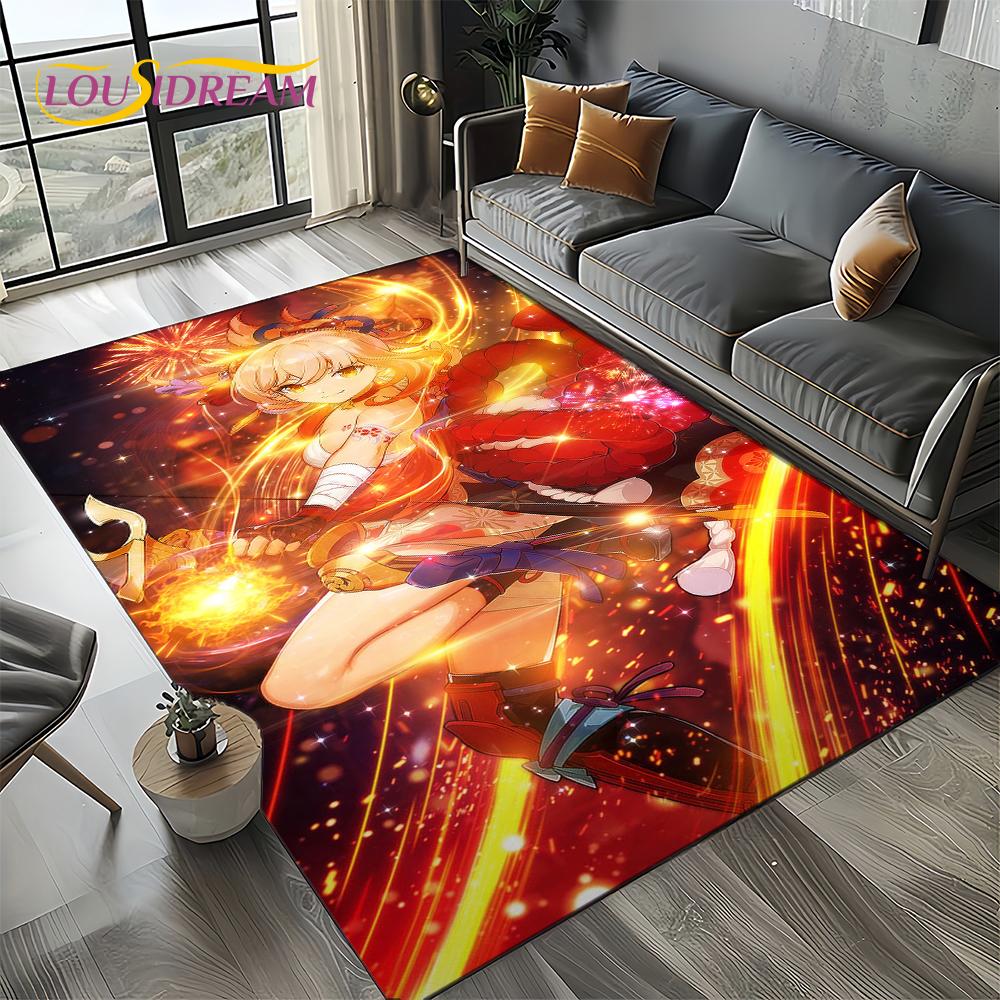 2025 New Cartoon Genshin Impact Character Solo Game Carpet Rug for Living Room Bedroom Home Sofa Decoration,Non-slip Floor Mat
