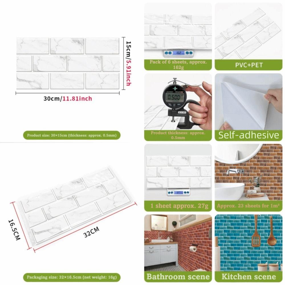 6pcs Self-Adhesive Tile Stickers PVC Self-Adhesive Wallpaper Decorative Wall Stickers  Kitchen