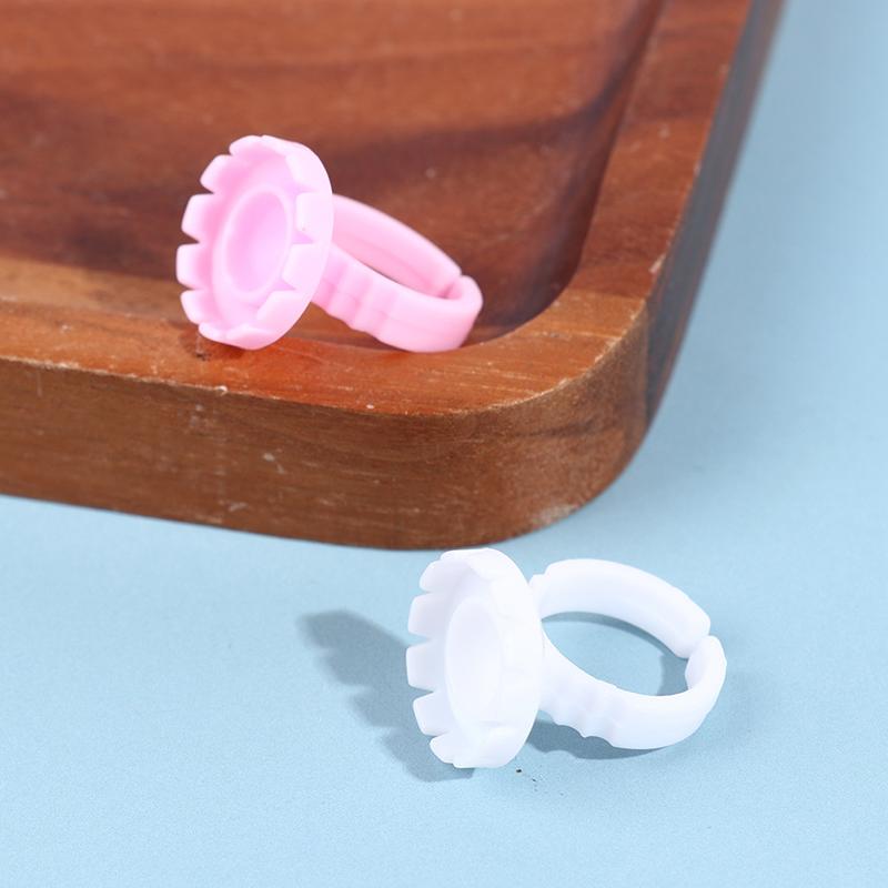 100Pcs Disposable Eyelash Extension Rings Lash Glue Fan Cup Finger Holder Fans