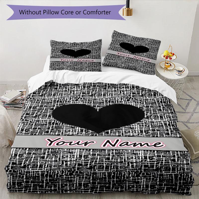 3PC Custom Name Heartbeat City Bedding Set Duvet Cover Closure Includes 1 Duvet Cover & 2 Pillowcases for Bedroom