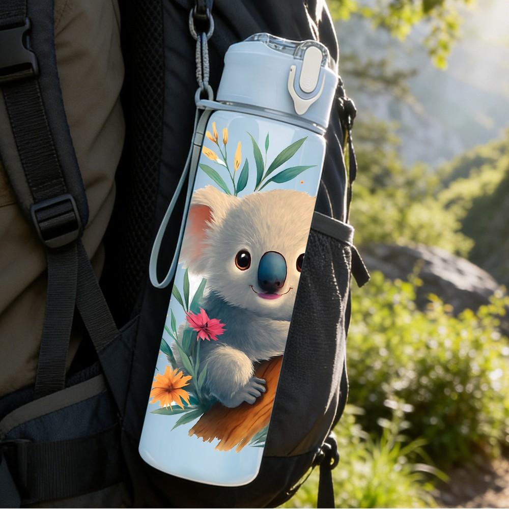 1PC Koala Bear Eucalyptus Leaf Print 750ml Color Plastic Sports Water Bottle Leakproof Flip Straw Lid Suitable for Sports Office Home Use