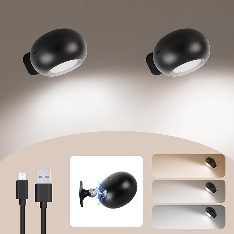 LED Magnetic Wall Light Stepless Dimming Wall-Mounted Lamp, 3-Tone, 360° Rotation, Quick Install, Strong Adhesive, Cordless, Rechargeable, Touch