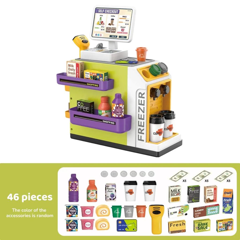 Non-Toxic Cash Register Toy Simulation Electric Coffee Machine Role Pretend Play Set Kids Calculator Miniature Food Toys For Children Gifts