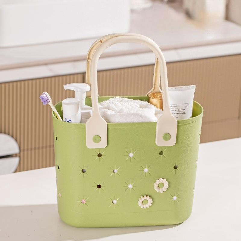 Handheld Picnic Basket Outdoor Home Use Creative Soft Material Bottom Drain Shower Wash Bathroom Storage Basket