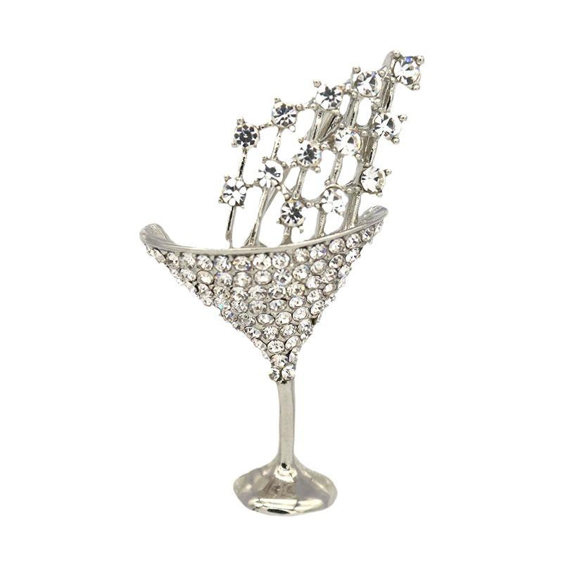 Stylish Cocktail Glass Rhinestone Brooch - Women's Creative Anti-Exposure Pin Accessory