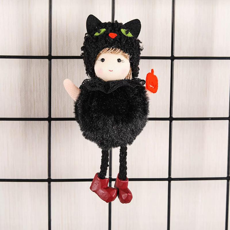 WTEMPO 1PC Halloween Decor Witch and Black Cat Doll Halloween Pendants Halloween Haunted House Costume Party Doll Small Props Creative Halloween Gifts
