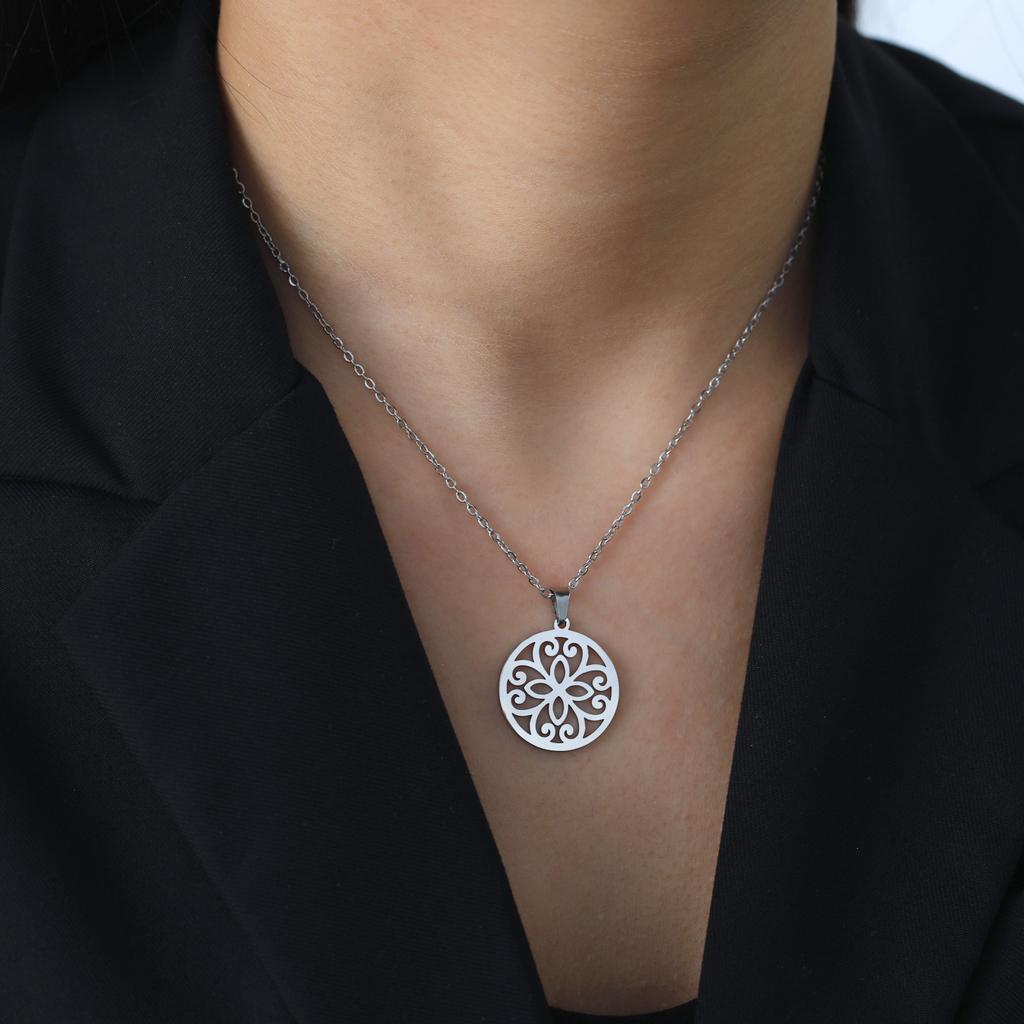 Cazador Stainless Steel Mandala Flower of Life Pendant Necklace for Women Gift  Lotus Neck Chain Amulet Jewelry Wholesale