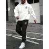 Men's Casual Solid Color -printed Sweatshirt Set, Men's Fleece Hooded Drawstring Sweatshirt And Sweatpants Two-piece Set