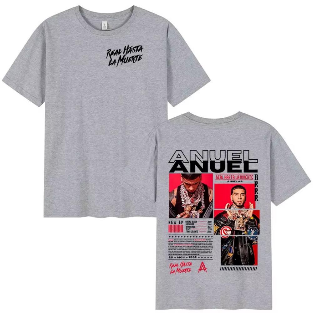 

Rapper Anuel AA Real Hasta La Muerte Tour 2025 new Album T Shirts Men s Hip Hop gothic T-Shirts 100% Short Sleeve T-Shirt S серый