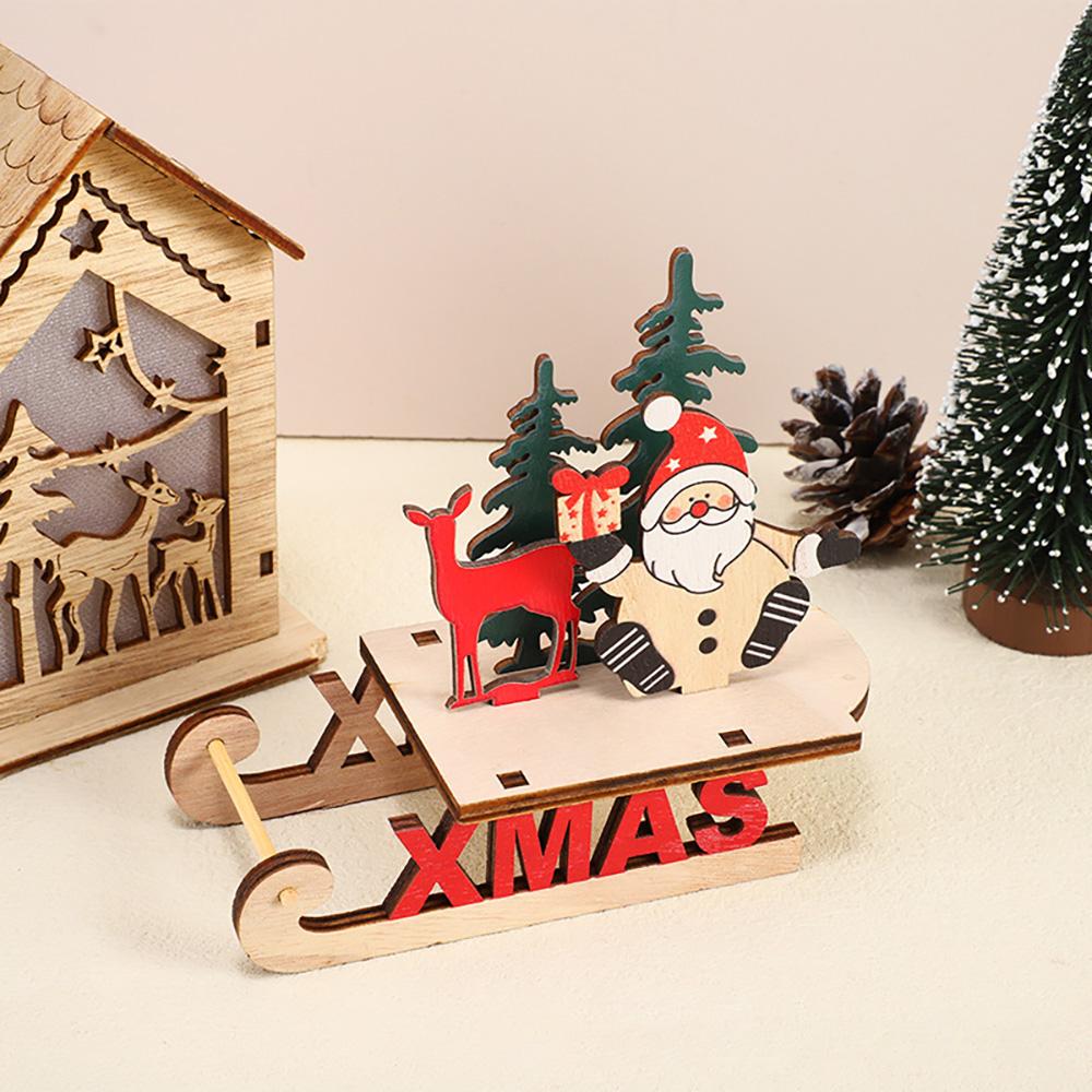 Runtow 1Pc Christmas Wooden Sleigh Santa Claus Snowman Elk Decoration Sleigh Home Christmas DIY Decoration 2025 Christmas Gift