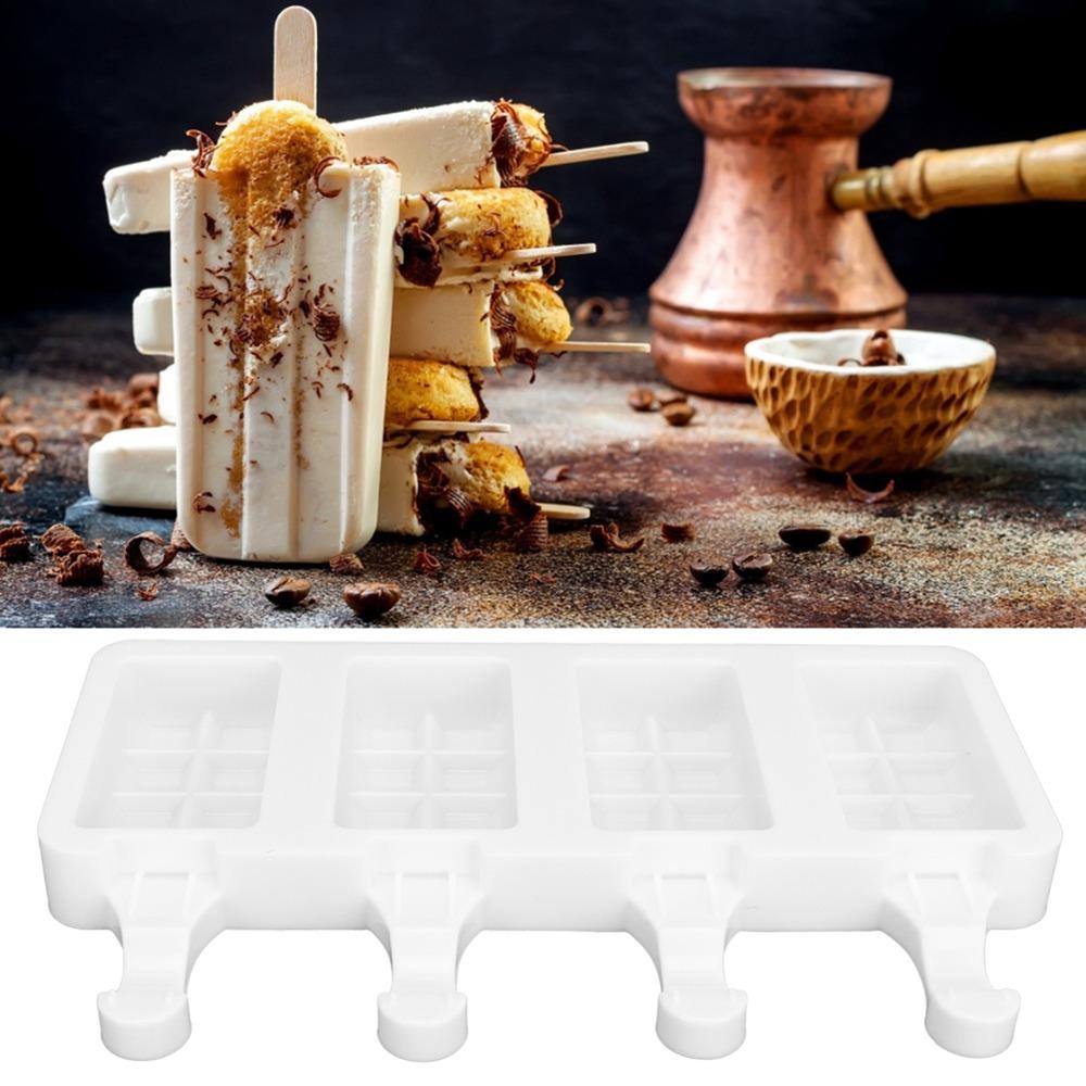 Grid Pattern Ice Bar Maker 4-Cavity DIY Ice Cream Mold Durable Silicone Ice Cream Mold  Kitchen Use