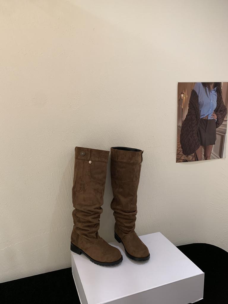 Thick heel French retro knee boots women's boots autumn and winter new tall stacking boots
