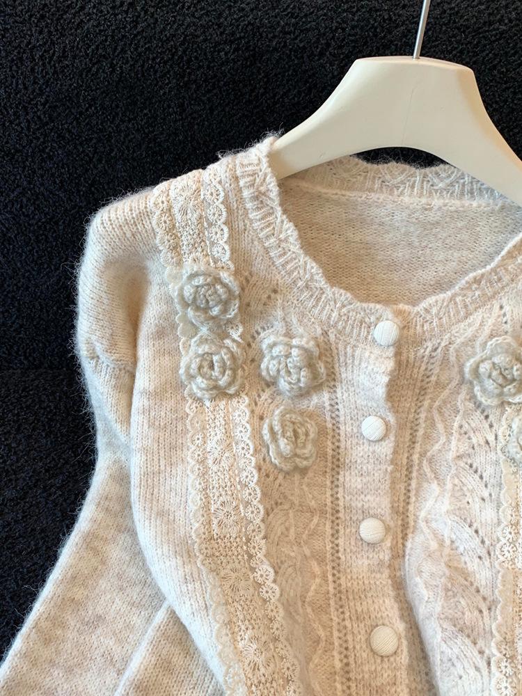 Women's 3D Flower Knit Cardigan - Soft, Versatile, Hollow Out Sweater for Autumn/Winter 2026