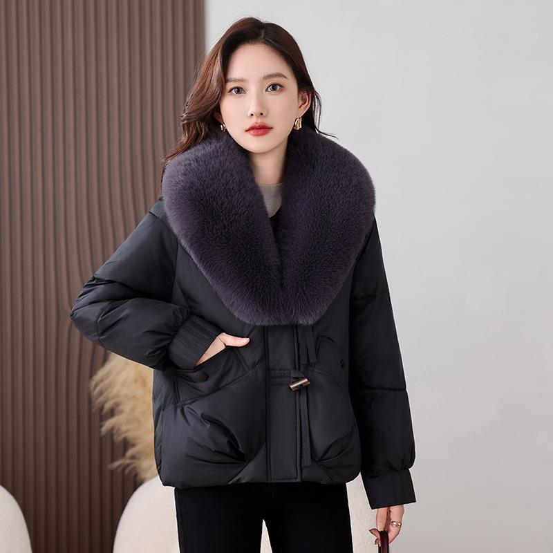 Winter casual down cotton-padded clothes women's short thickened large fur collar design cotton-padded clothes small cotton-padded jacket