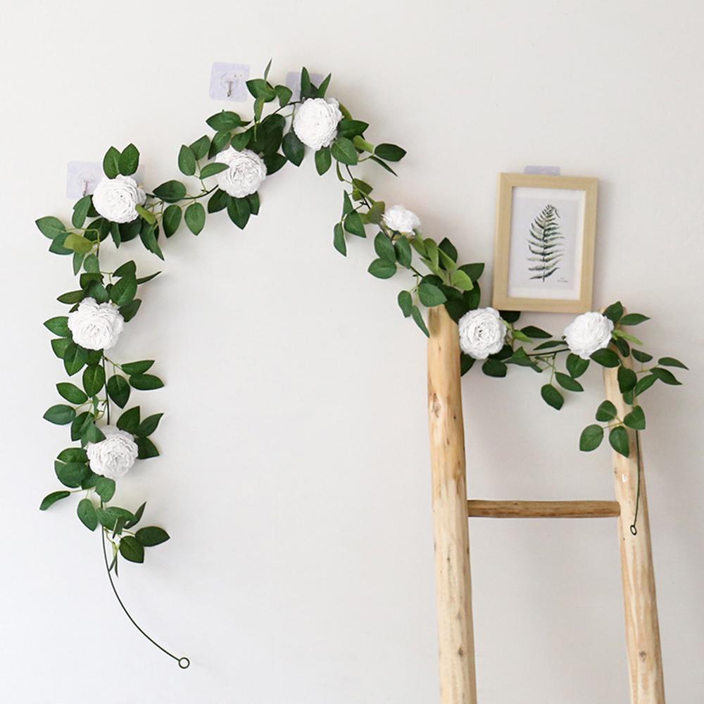 1PC Peony Flower Tea Flower Vine Green Plant Air Conditioner Pipe Decoration Rose Leaf Artificial Flower Vine Strip