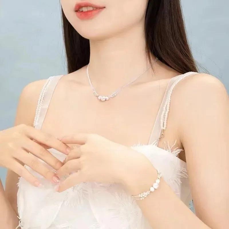 925 Silver Ball Necklace Bracelet Set for Woman Luxury Original Multi Layer Beads Jewelry Set Party Exquisite Jewelry
