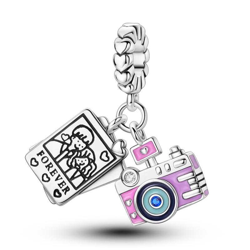 Copper Metal Pink Color Love Color Flower Colorful Drawing Board Pendant Bead Components Camera Charm Bead Components Bead Component Compatible With