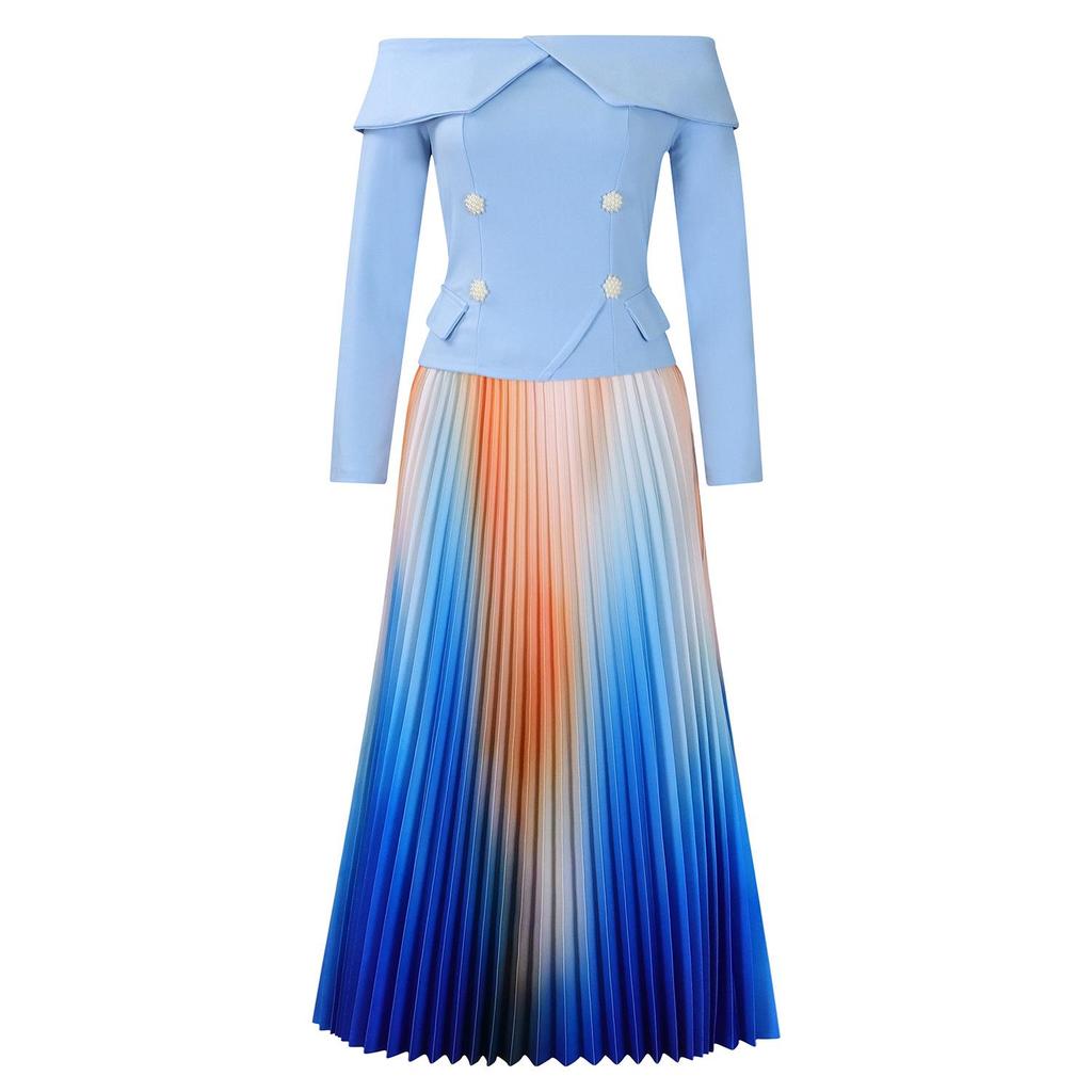 2024 Elegantes One-Shoulder-Top und langer Rock-Set: Europäischer und amerikanischer Modestil.