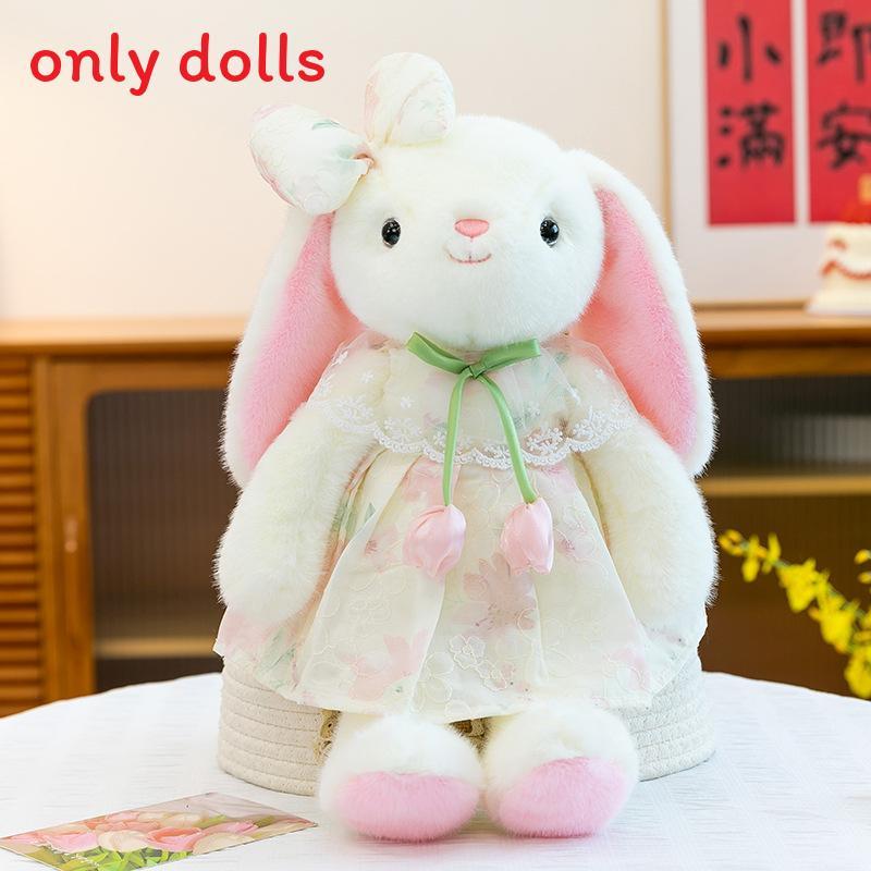 Cute Rabbit Plush Doll With Dress And Bow Decoration For Girls Childrens Gift