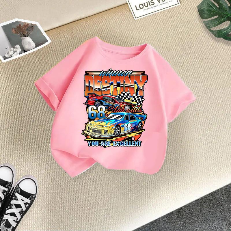 Children T-shirt Car Printed Kids 100% Cotton Tops 2-13Y O-Neck Short-sleeve T-shirt
