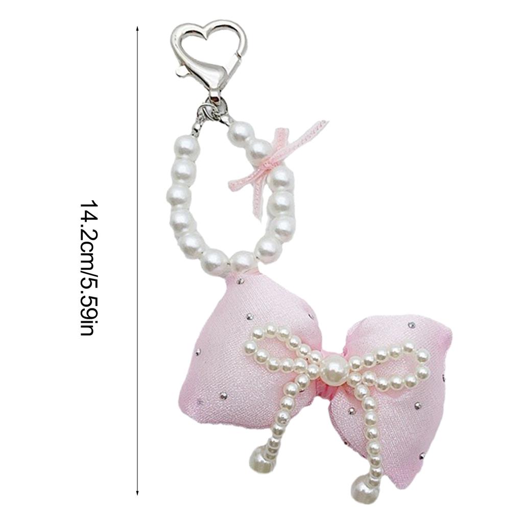 Colorful Keyring Imitation Pearl Beaded Butterfly Phone Chain Stylish Bowknot Charm Keychain Wallet Camera Decoration