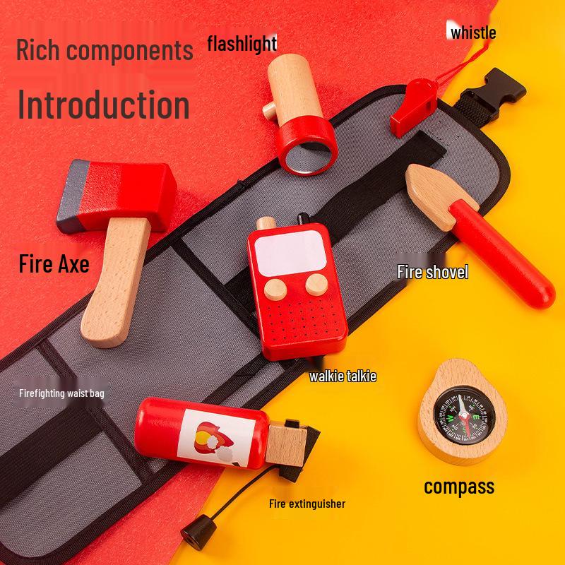 

Kids Role Play Firefighter Set: Wooden Extinguisher & Waist Bag