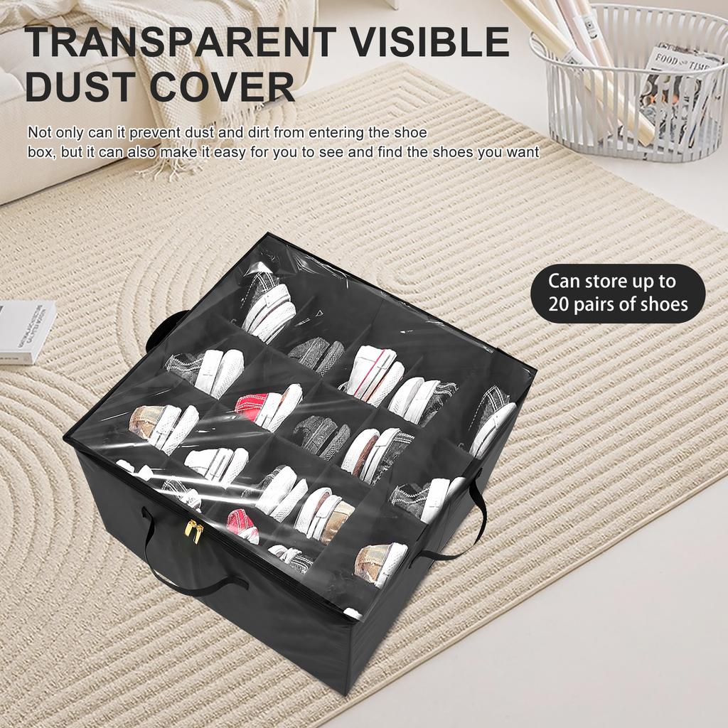 1/2Pcs Shoe Storage Box with Divider Dustproof Shoe Storage Bins with Clear Lid and Handle Foldable Shoe Organizer for Closet