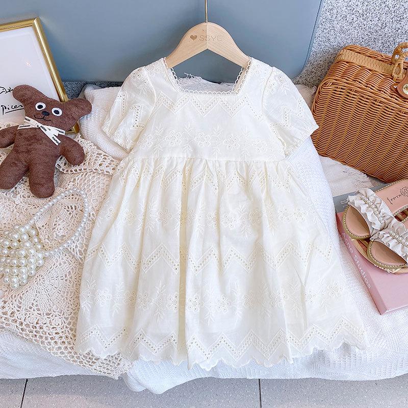 Girls Summer Lace Trim Short Sleeve Princess Dress Cute Children Casual Party Wear Clothing For Kids Toddler Baby Girl Outfit