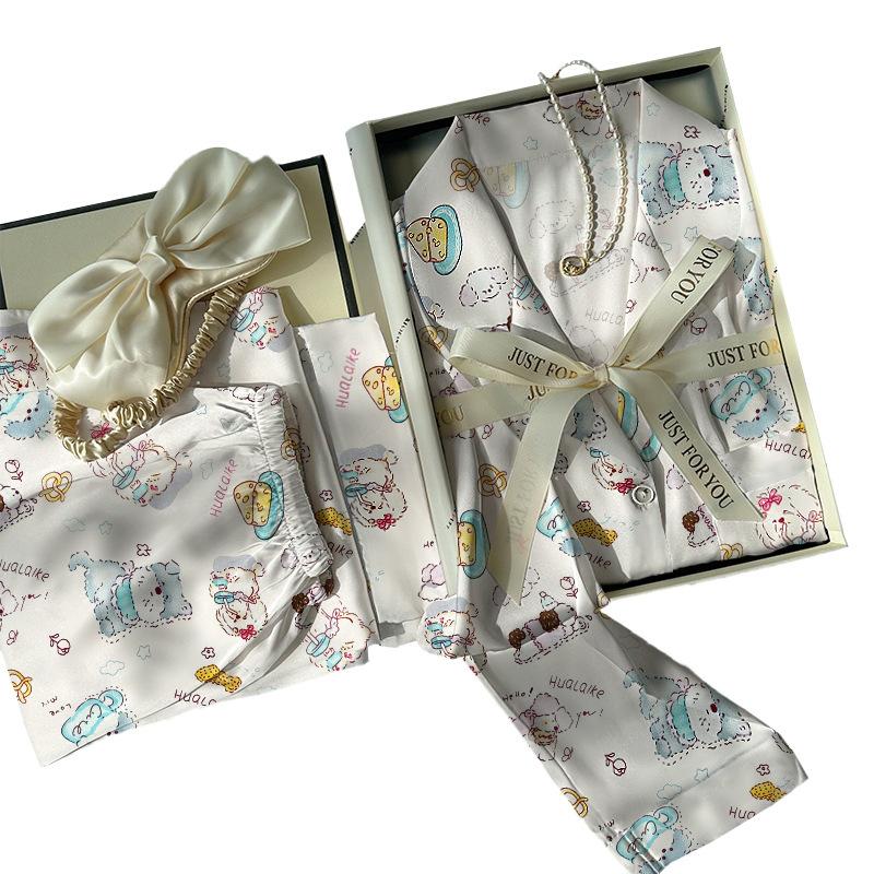 Cute Puppy Ice Silk Pajamas Women'S Age-Reducing Sweet And Thin Loungewear Set
