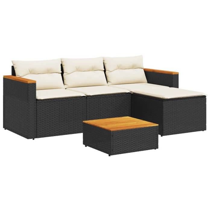 VidaXL Salon de Jardin avec Coussins 5 pcs, Canapés de Terrasse, Ensemble de Meubles de Patio, Mobilier d'Extérieur, Noir 3213537