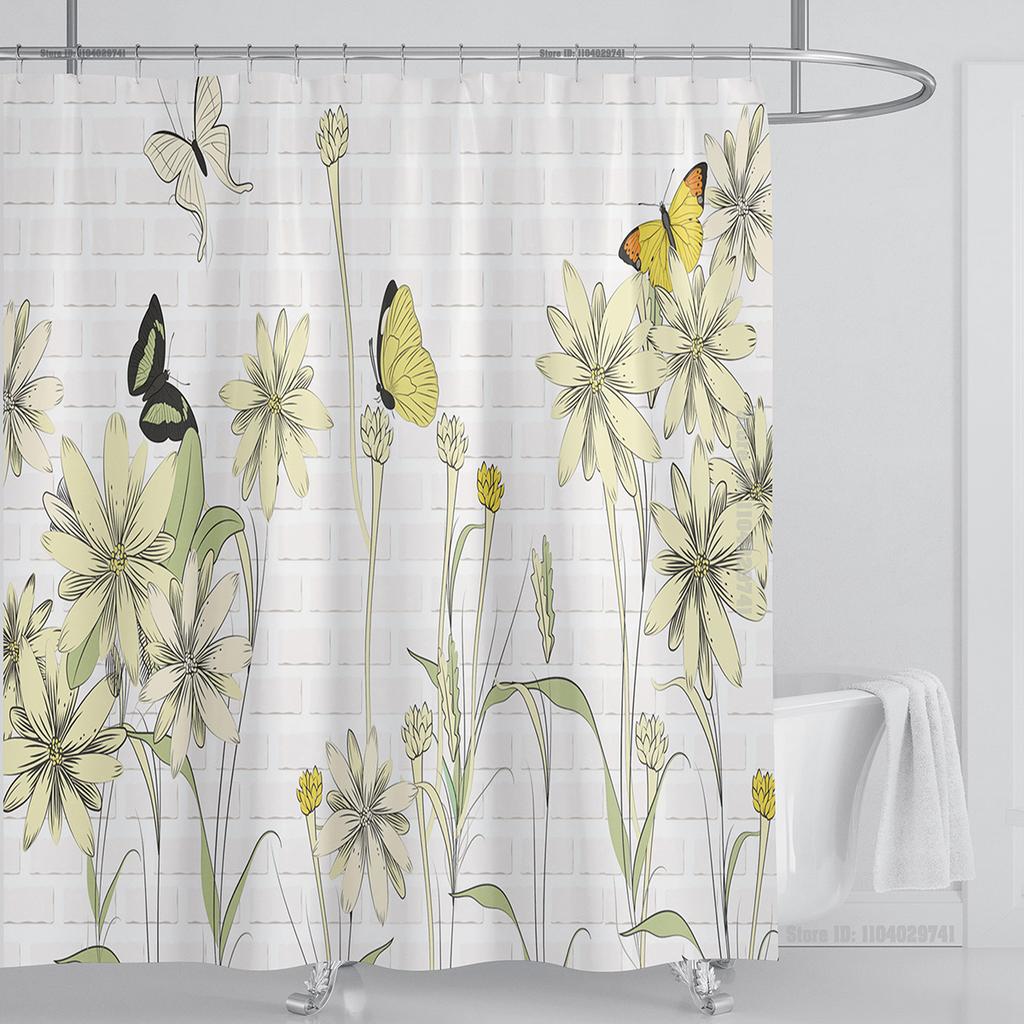 Piante Grafico Tenda da Doccia Impermeabile Tenda da Doccia Tessuto Poliestere Stampa 3D Tende da Bagno Decorazione Bagno Con Ganci