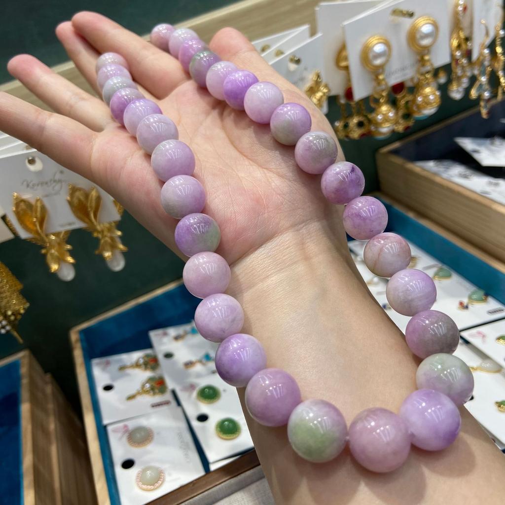 14Mm Natural Stone Necklace, White Optimized Lilac Jade Lithium Hui Female Versatile Fashion Item