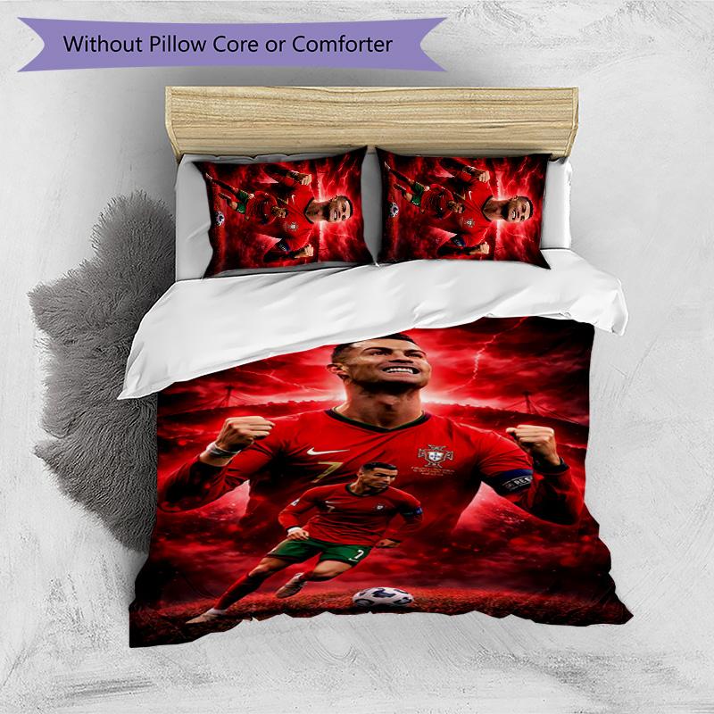 Set Lenzuola 3 Pezzi con Stampa Cristiano Ronaldo Morbido Delicato sulla Pelle Lavabile Copripiumino e Federe Set Stagione Unica Camera da Letto